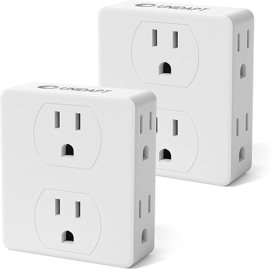 Multi Plug Outlet Splitter, Unidapt Multiple Outlets Extender Adapter with 6 AC Power Socket, Side Splitter Box, Wall Tap Plug Expander for Home Hotel Office Dorm Essentials, 2-Pack
