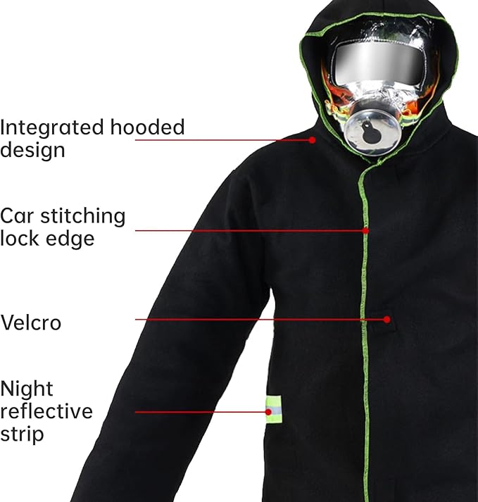 Fire Escape Blanket, Emergency fire Proof Suit, Large Size for Adult, 1832°F Heat Protection, Emergency Fire Blanket, fire Resistant Suit, Reflective Stripes, Lightweight 1.15 lbs