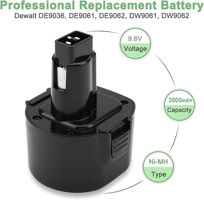 3.5Ah 9.6V Ni-MH Battery for Dewalt DW9062 DW9061 DE9036 DE9061 DE9062 DW9614 DW050 DW902 DW926 DW926K-2 DW952 DW955 DW967K DC750KA DW955K-2 DW050K