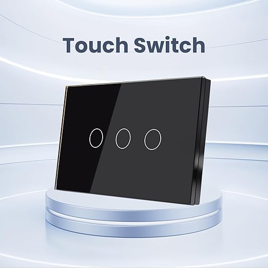Light Switch No Neutral Wire,Single Live Wire Light Switch No WiFi,Tempered Glass Panel,Total Power Maximum 1000W,FCC Certification,Black 3 Gang