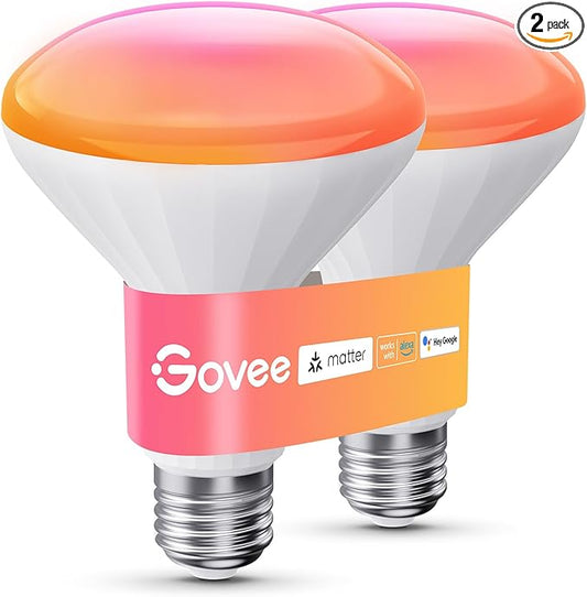 Govee BR30 Smart Light Bulbs, Works with Matter, Alexa and Google Assistant, LED Light Bulb, WiFi RGBWW Color Changing Flood Light Bulbs, Recessed Can Light Bulb, 2.4Ghz only, 850 Lumen, 2 Pack