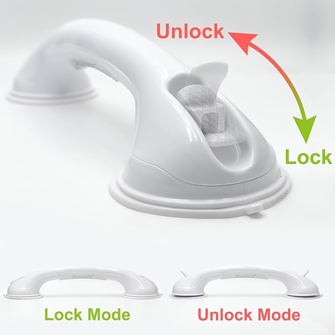 AirTight® Grab Bars for Shower Heavy-Duty (2Pack) 16-Inch ADA Compliant Grab Bar for Seniors Shower Handles for Elderly Suction Handicap Safety Handrail for Bathroom Bathtubs Toilet Tiles White