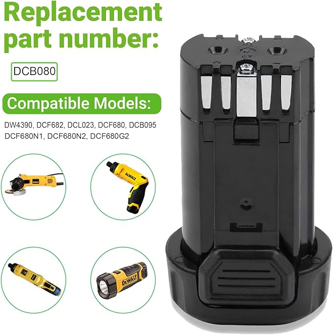 2Pack 2000mAh 8v Replacement Battery Compatible with DEWALT DCB080 DCF680N1 DW4390 DCF680N2 DCF680G2 for DEWALT 8v Battery