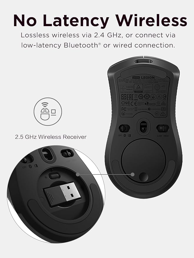 Lenovo Legion M600 RGB Wireless Gaming Mouse – 16,000 DPI, 9 Programmable Buttons, 200-Hour Battery Life, 50-Million Clicks Durability – Ambidextrous Computer Mouse (Black)