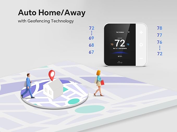 vine Smart Thermostat for House, WiFi Thermostats for Home Work with Alexa and Google Assistant, 7day x 8period Programmable, Energy Star Certified, C-Wire Required