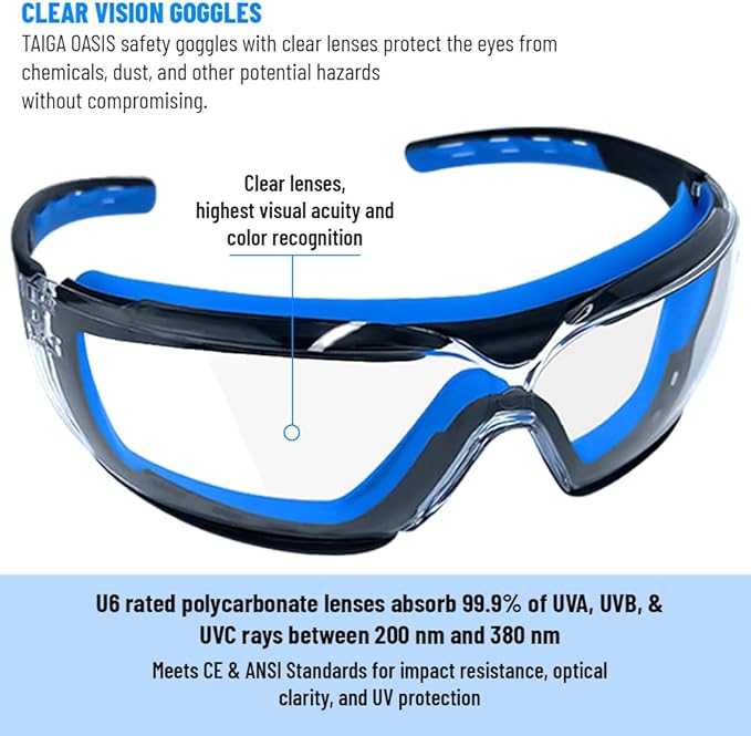 6 PCS Safety Glasses for Men & Women, ANSI and CE Certified, Adjustable and Impact-Resistant, Anti-Fog Clear Lenses, 100% UV Eye Protection Glasses