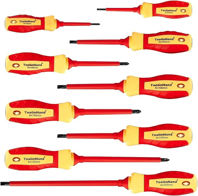 9 PCS 1000V Insulated Electrical Screwdriver Set, 4 Phillips and 5 Slotted Screwdrivers, with Voltage Tester, CR-V Magnetic Tips, Professional Electrician Electrical Screwdriver Tool Set