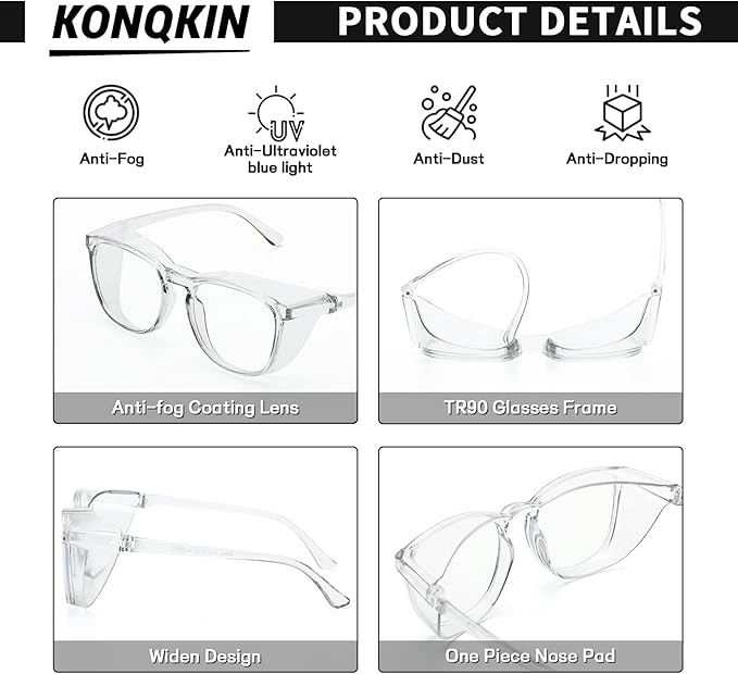Safety glasses Goggles Nurses Protective Eyewear - Anti Fog Square Frame Stylish Clear Glasses for Women Men