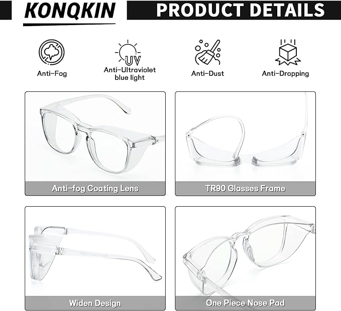 Safety glasses Goggles Nurses Protective Eyewear - Anti Fog Square Frame Stylish Clear Glasses for Women Men