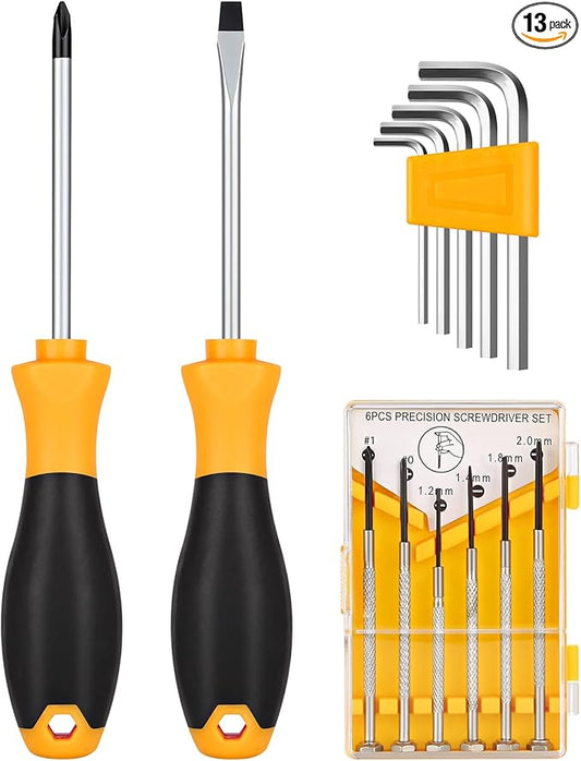 13pcs General Household Tool Set, Includes Precision Screwdrivers, Hex Key, Crosshead Screwdriver, Flat-head Screwdriver, Suitable for Daily Use