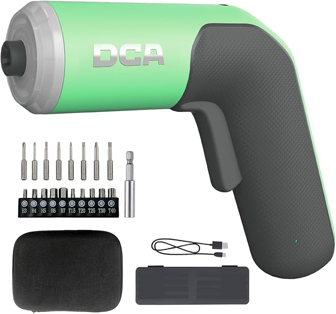 4V Electric Screwdriver Set, 5 N.m with 2000 mAh Li-ion Battery, 1/4" Magnetic Hex Chuck, USB-C Charging Cable, 18 Driver Bits for Furniture Repairs, Green