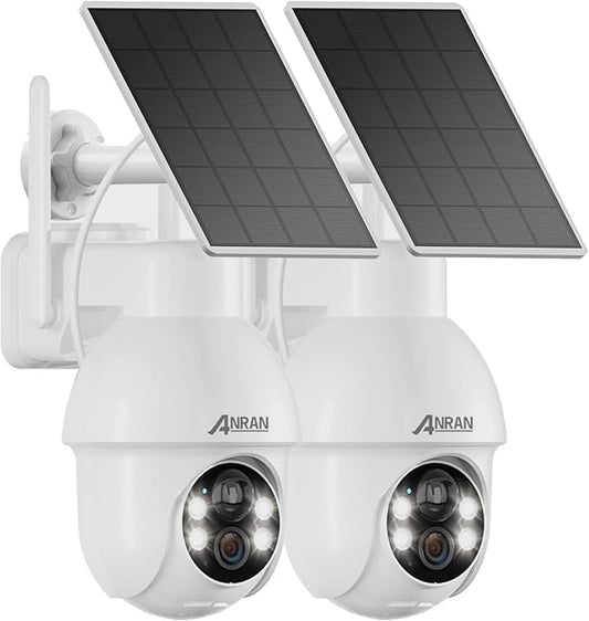 ANRAN 2K Solar Security Camera Wireless Outdoor, 2 Pack Battery-Powered WiFi Camera with 360° PTZ for Home Security, PIR Motion Detection, 3MP Color Night Vision, Two-Way Audio, Alexa Compatible