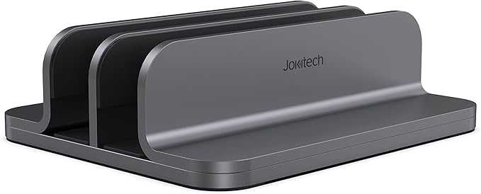 Dual Aluminum Vertical Laptop Stand Organizer, Sturdy Notebook Computer Holder Stand Compatible with New Liquid Retina XDR Apple MacBook Air/Pro, Mac mini, Apple TV and iPad Pro - Spacegray