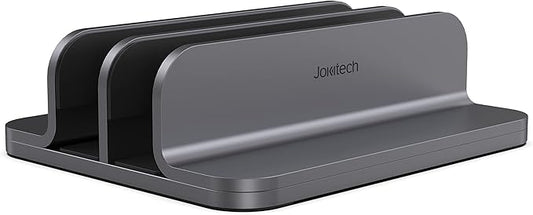 Dual Aluminum Vertical Laptop Stand Organizer, Sturdy Notebook Computer Holder Stand Compatible with New Liquid Retina XDR Apple MacBook Air/Pro, Mac mini, Apple TV and iPad Pro - Spacegray