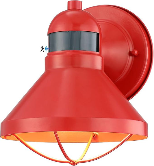 LONEDRUID Motion Sensor Outdoor LED Wall Sconce Dusk to Dawn Exterior Barn Lighting Fixtures Red Outside Porch Light Waterproof Farmhouse Wall Mount Lamp for House Garage Entryway