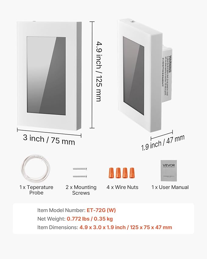VEVOR 7-Day Programmable Thermostat, Home Thermostats for Radiant Underfloor Heating Cable, Heat Pump, with GFCI & Sensitive Sensor, LCD Touchscreen, Energy-Efficient, Gray-White (Without WiFi)