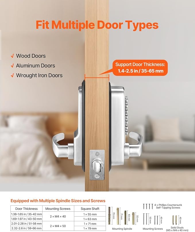 VEVOR Mechanical Keyless Entry Door Lock, 14 Keys, Mechanical Keypad Door Lock with Handle, Stainless Steel Waterproof Keyless Gate Lock, for Home Office Outdoor Fence Garage Yard