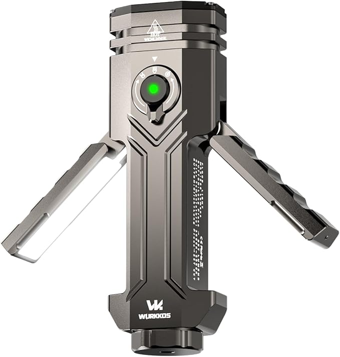 Wurkkos HD02 Flat LED Flashlight, Magnetic Deformation, 3200 Lumens, 5000 mAh Rechargeable, 3000K-6500K, Four-Light Sources, Folding Wing Lighting/Spotlight/UV Light/Green Light/MagneticTail,IPX6