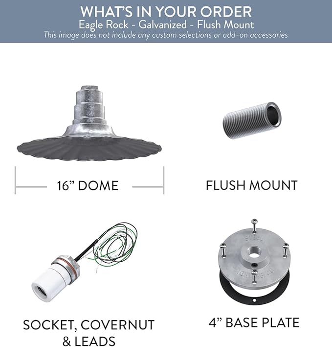 Steel Lighting Co. Eagle Rock Pendant | Ceiling Mounted Light | 16 inch Radial Wave | Flush Mount | Heavy Duty Steel Retro Farmhouse Style Made in America | Galvanized Exterior/Galvanized Interior