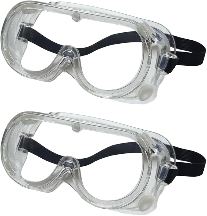 Safety Goggles 2 Pack - White Adjustable Lightweight Anti-Fog Protective Safety Glasses
