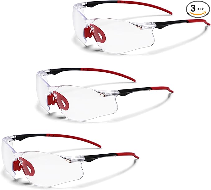 Clear Safety Glasses 3PK, Protective Eyewear UV Protection ANSI Z87.1 Crystal Safety Goggles Scratch Impact Resistant Eye Protection with Nose Pads for Men Women Construction Shooting Lab Work