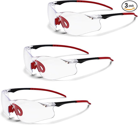 Clear Safety Glasses 3PK, Protective Eyewear UV Protection ANSI Z87.1 Crystal Safety Goggles Scratch Impact Resistant Eye Protection with Nose Pads for Men Women Construction Shooting Lab Work