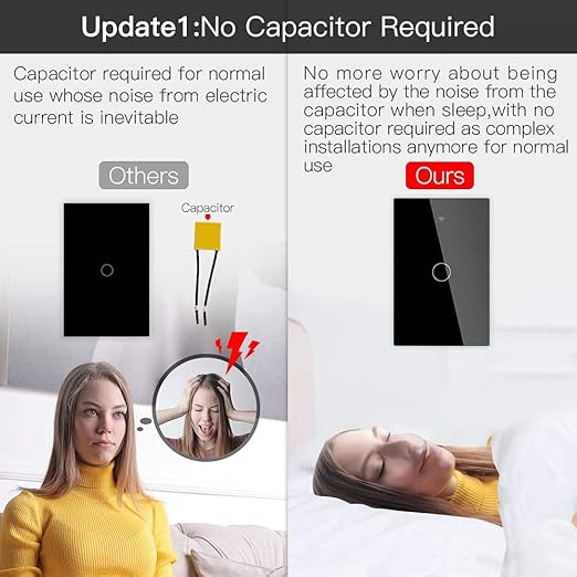 MOES ZigBee Smart Touch Wall Light Switch,Requires Tuya ZigBee Hub,No Neutral Wire/N+L Wiring,No Capacitor,Smart Life Tuya 2/3 Way Remote Control, Work with Alexa Google Home, 2MQTT,1 Gang Black