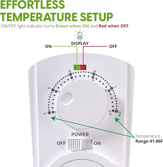 EconoHome Adjustable Thermostat - Universal Plugin Heating & Cooling Thermostat - Compatible with Most EconoHome Wall Mount Space Heaters