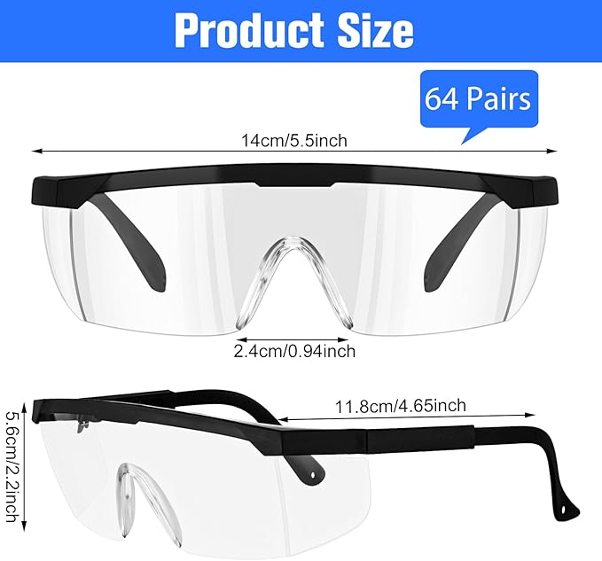 64 Pairs Safety Goggles Bulk Lab Goggles for Science Class over Glasses Eye Protection Glasses for Men Women Kids(Black)