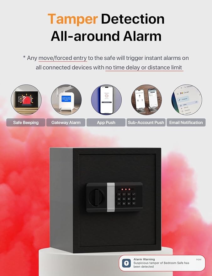 FORFEND Smart Home Safe | WiFi Safe Box App Lock/Alarm | Voice Command, Kidnap Alarm, Tamper Detect, Frozen Mode, Sub Account| Digital Safe Anti Theft
