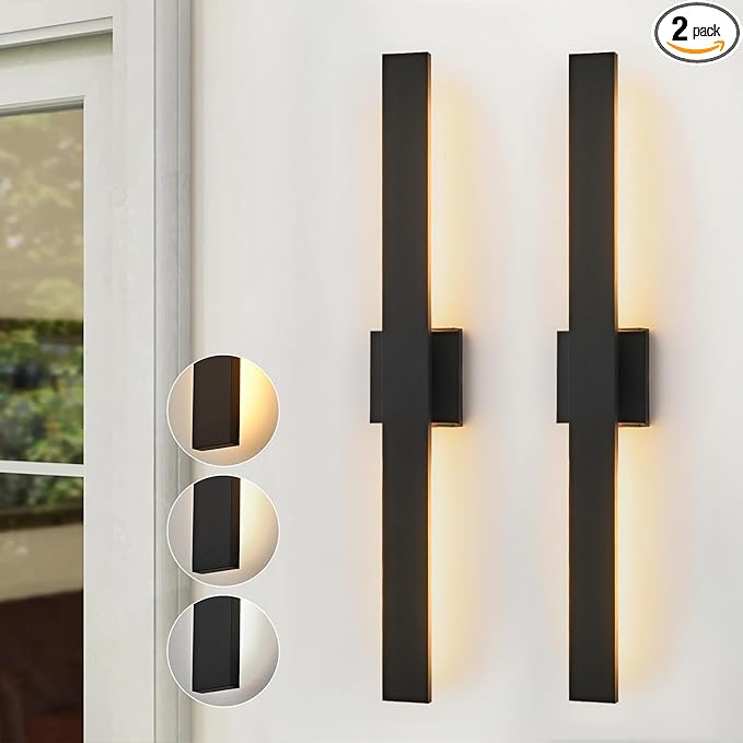 Upgraded 2-Pack 34in Black Long Modern LED Outdoor Wall Lights 3000K 4000K 5000K Dimmable Exterior Wall Sconce Outside Light fixtures for House Garage Front Door