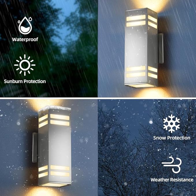 SHIMR Smart Outdoor Wall Light, RGBCW Color Changing WiFi & Bluetooth LED Sconce, Stainless Steel, Dusk to Dawn Sensor, Waterproof Exterior Lighting Fixture with E26 Base, Work with Alexa & Google