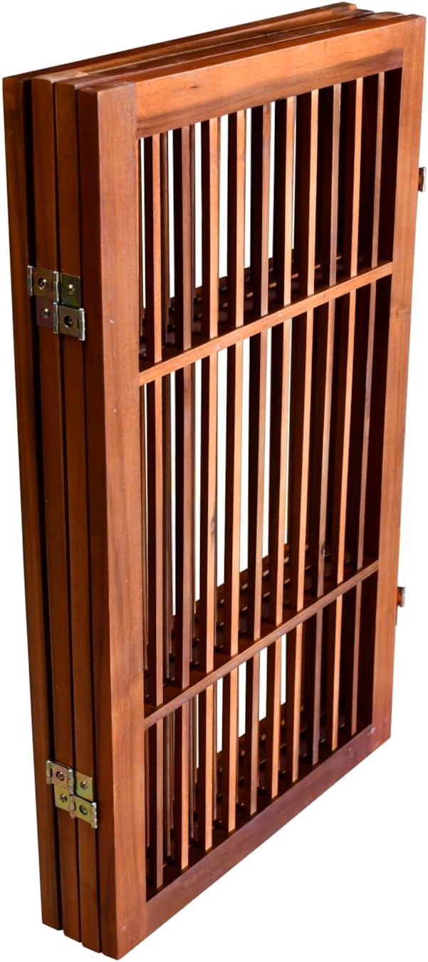 Pet Dog Gate Strong and Durable Freestanding Folding Acacia Hardwood Portable Wooden Fence Indoors or Outdoors by Urnporium (Brown Pet Gate, 4 Panel 30" Tall)