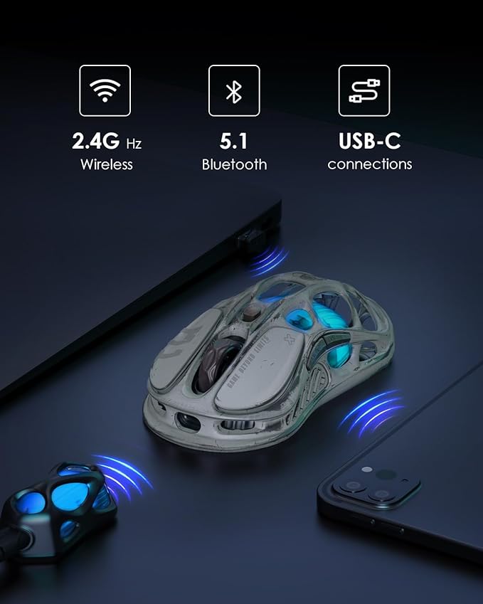 GravaStar Computer Mouse, Mercury M1 Pro Wireless Gaming Mouse with PAW3395DM Sensor, Magnesium Alloy Handcrafted Vintage Finish, 26000 DPI, 5 Programmable Buttons, Outfit with 1K & 4K Dongle