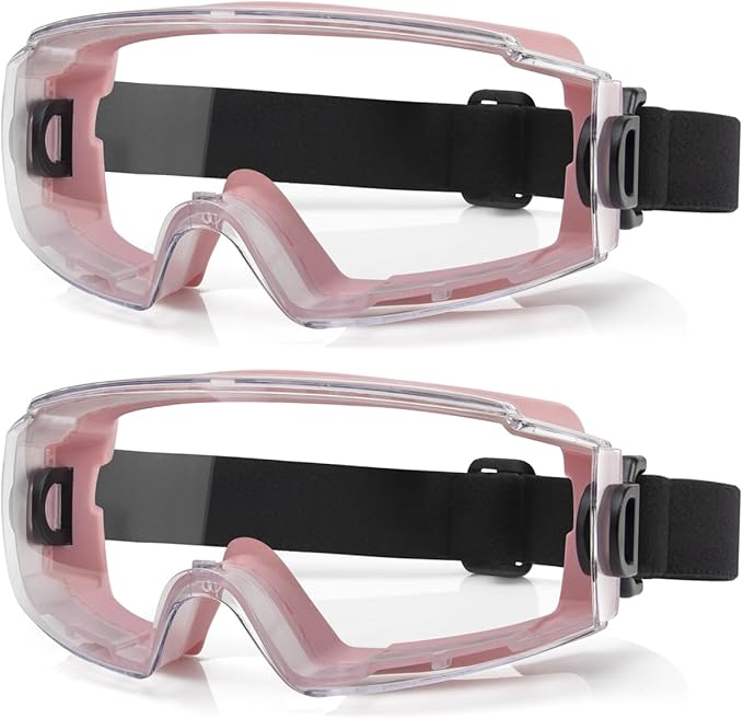 Safety Goggles Over Glasses, ANSI Z87.1 Certified Eye Protection for Chemistry Lab Work & Industrial Use - Wide Vision Anti-Fog Clear Lens - Extreme Impact Resistance - Adjustable Strap (2 Pack)