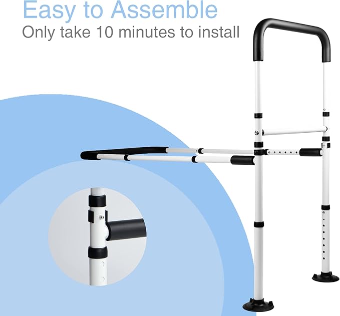 Bed Assist Rails Adjustable, Safety Bed Handle with Leg, Fall Prevention Hand Guard Grab Bar Bed Cane, Bed Rails for Elderly, Adults, Senior, Handicap, Disabled, Fit King, Queen, Full, Twin