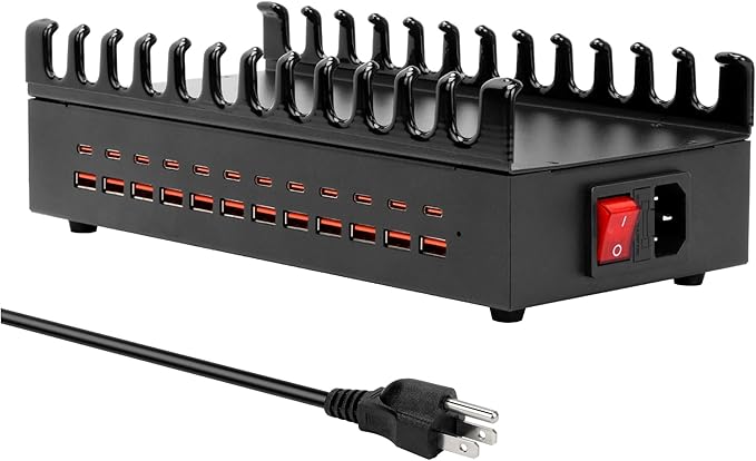 300W Charging Station for Multiple Devices, ALI SEA 24 Port USB C Fast Charging Station, Multi Device Charger Station Organizer Compatible with Cellphone, Tablet, Kindle, iPhone iPad and More