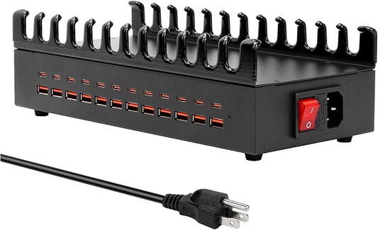 300W Charging Station for Multiple Devices, ALI SEA 24 Port USB C Fast Charging Station, Multi Device Charger Station Organizer Compatible with Cellphone, Tablet, Kindle, iPhone iPad and More