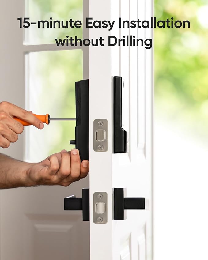 eufy Security Smart Lock C220 with Door Lever, Fingerprint Keyless Entry Door Lock, Built-in Wi-Fi, App Remote Control, Front Door Deadbolt, 8 Months Battery, Reliable Power, IP53 Waterproof