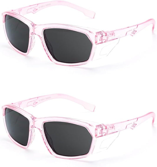 ProtectX Stylish Anti-Fog & Scratch-Resistant Safety Glasses With Readers, UV Protection Goggles, Anti-Impact Lightweight Glasses for Men＆Women Pink Tinted Smoke - 2 Pack