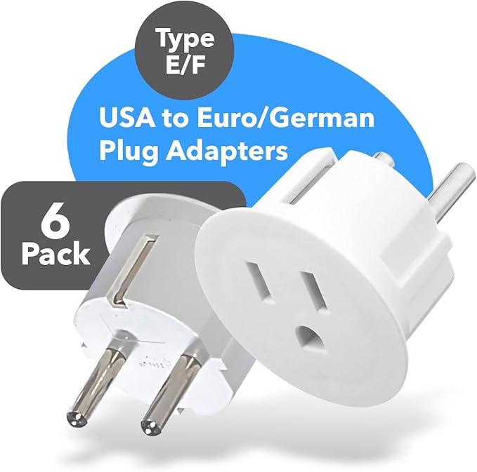 OREI American USA To European Plug Adapter – Type E/F Schuko Plug Adapter - Use in Germany, France, & More - CE Certified – For Mobile, Laptop & Camera Chargers - 6 Pack