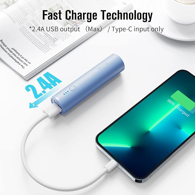 S03 Portable Charger 2 Pack, 2-Port (USB-C in&Out) 5000mAh Power Bank Fast Charging with Flashlight, Compatible with iPhone 14/13/12/11 Series and Android Phone