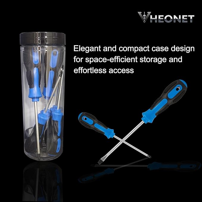 Magnetic Screwdriver Sets 6 PCS,Screwdriver Set with Bag,Flat Head Phillips Screwdriver, Non-Slip Cushion Grip for Repair Home Improvement,Blue & Black