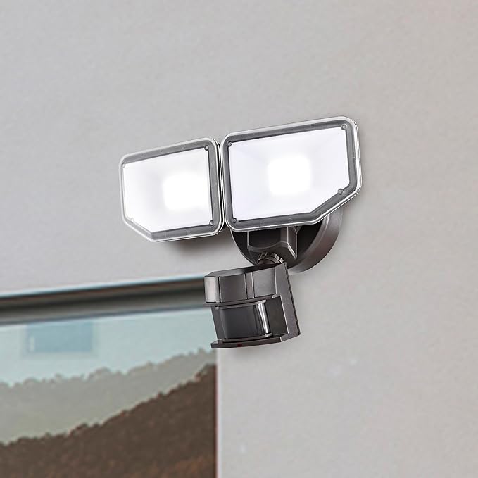 40W LED Security Lights Motion Sensor Light Outdoor, 180 Degree, 4000LM, 5000 K, ETL Water Resistant, Clear 2 Head Motion Detector Flood Light for Garage, Yard 2-Pack (Bronze)