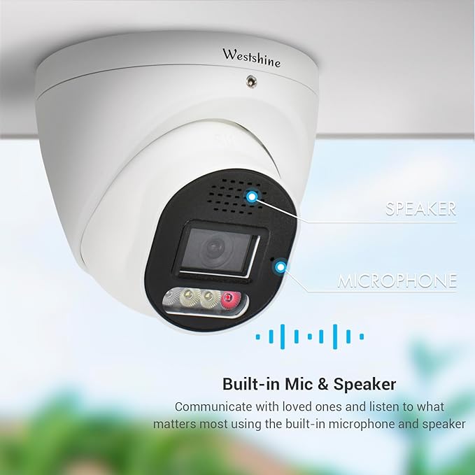 5MP PoE IP Dome Security Camera,Full Color Night Vision,Human Detection,2.8mm Wide Angle,Built-in Mic for Two-Way Audio,SD Card Slot,Outdoor IP66 CCTV Camera in Metal Housing (SD Card Not Included)