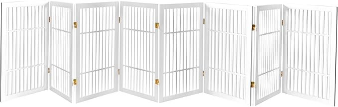 Pet Dog Gate Strong and Durable Freestanding Folding Acacia Hardwood Portable Wooden Fence Indoors or Outdoors by Urnporium (White Pet Gate, 8 Panel 30" Tall)