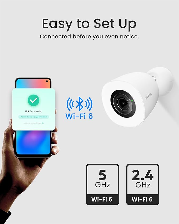 youkey Wi-Fi Outdoor Camera with Spotlight, Plug-in, 2.5K Color24 Enhanced Night Vision, 2.4/5GHz WiFi 6 Wired Camera for Home Security, AI Human/Vehicle/Pet Detection, IP67, 130°FOV, No Monthly Fees