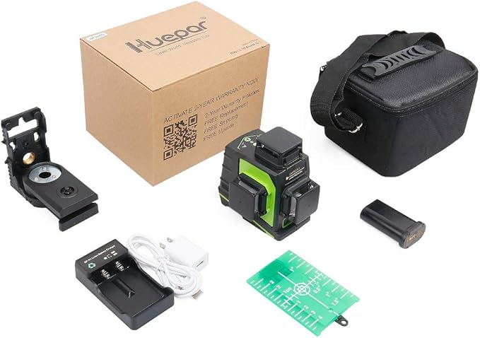 Huepar 3D Green Beam Self-Leveling Laser Level 3 x 360 Cross Line Three-Plane Leveling and Alignment Tool -Two 360 Vertical and One 360 Horizontal Line -Magnetic Pivoting Base GF360G