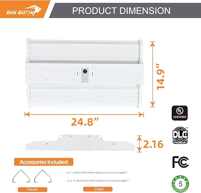 2FT LED Linear High Bay Fixture, 155W LED Shop Light, 20,925lm 135LM/W, 120-277V, 5000K Daylight Linear Hanging Light, UL&DLC Listed - 4PK