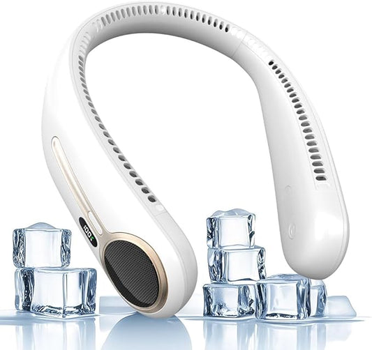 Portable Neck Fan,Hands Free Personal Wearable Bladeless Fan,6000mAh USB Rechargeable,360° Cooling,LED Display,4-Speeds,Birthday Gifts for Men Women Dad Mom,Outdoor Indoor Travel Camping (White)